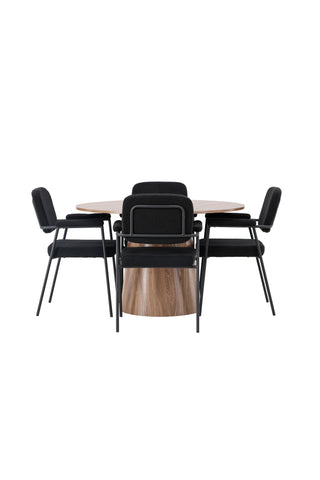 Venture Home Lanzo Matbord φ120 - Naturlig / Naturlig MDF +Yesterday Matstol - Svart / Svart Boucle _4