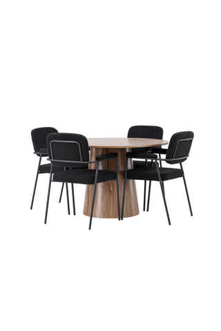 Venture Home Lanzo Matbord φ120 - Naturlig / Naturlig MDF +Yesterday Matstol - Svart / Svart Boucle _4