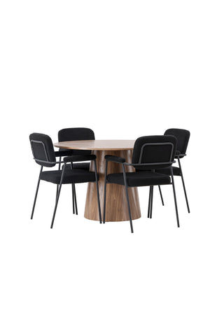Venture Home Lanzo Matbord φ120 - Naturlig / Naturlig MDF +Yesterday Matstol - Svart / Svart Boucle _4
