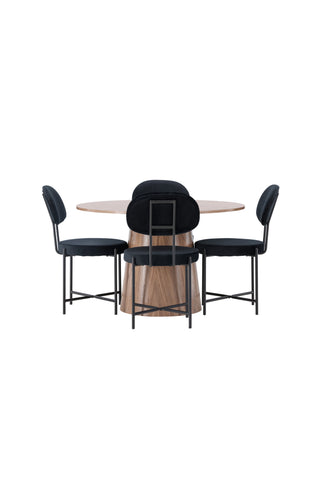 Venture Home Lanzo Matbord φ120 - Naturlig / Naturlig MDF +Stella Matstol - Svart / Svart sammet _4