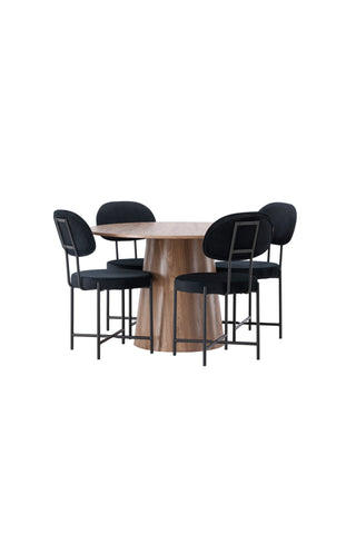 Venture Home Lanzo Matbord φ120 - Naturlig / Naturlig MDF +Stella Matstol - Svart / Svart sammet _4