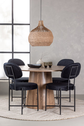 Venture Home Lanzo Matbord φ120 - Naturlig / Naturlig MDF +Stella Matstol - Svart / Svart sammet _4