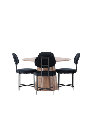 Venture Home Lanzo Matbord φ120 - Naturlig / Naturlig MDF +Stella Matstol - Svart / Svart sammet _4