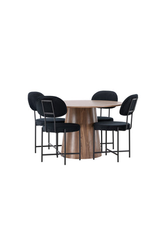Venture Home Lanzo Matbord φ120 - Naturlig / Naturlig MDF +Stella Matstol - Svart / Svart sammet _4