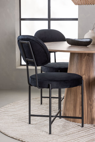 Venture Home Lanzo Matbord φ120 - Naturlig / Naturlig MDF +Stella Matstol - Svart / Svart sammet _4