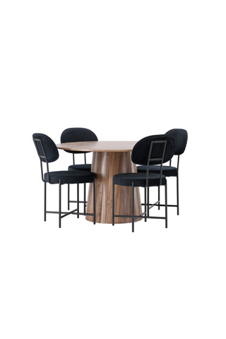 Venture Home Lanzo Matbord φ120 - Naturlig / Naturlig MDF +Stella Matstol - Svart / Svart sammet _4