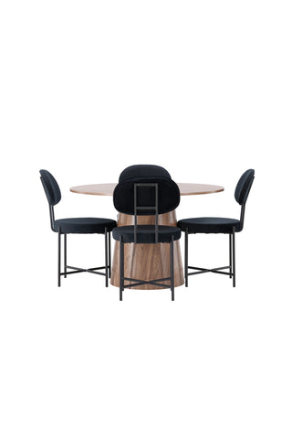 Venture Home Lanzo Matbord φ120 - Naturlig / Naturlig MDF +Stella Matstol - Svart / Svart sammet _4