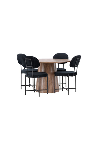 Venture Home Lanzo Matbord φ120 - Naturlig / Naturlig MDF +Stella Matstol - Svart / Svart sammet _4