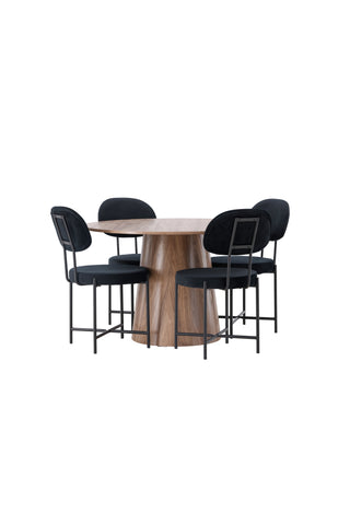 Venture Home Lanzo Matbord φ120 - Naturlig / Naturlig MDF +Stella Matstol - Svart / Svart sammet _4