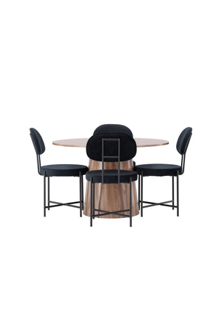 Venture Home Lanzo Matbord φ120 - Naturlig / Naturlig MDF +Stella Matstol - Svart / Svart sammet _4