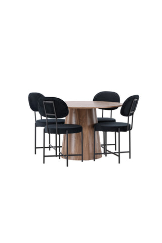 Venture Home Lanzo Matbord φ120 - Naturlig / Naturlig MDF +Stella Matstol - Svart / Svart sammet _4
