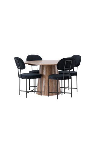 Venture Home Lanzo Matbord φ120 - Naturlig / Naturlig MDF +Stella Matstol - Svart / Svart sammet _4