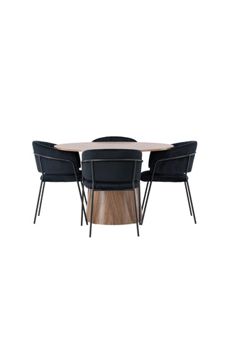Venture Home Lanzo Matbord φ120 - Naturlig / Naturlig MDF +Selma Matstol - Svart / Svart sammet _4