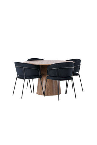 Venture Home Lanzo Matbord φ120 - Naturlig / Naturlig MDF +Selma Matstol - Svart / Svart sammet _4
