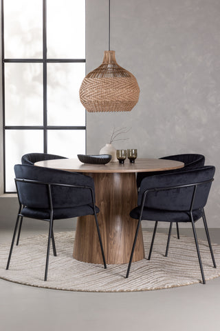 Venture Home Lanzo Matbord φ120 - Naturlig / Naturlig MDF +Selma Matstol - Svart / Svart sammet _4