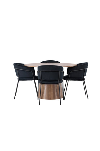 Venture Home Lanzo Matbord φ120 - Naturlig / Naturlig MDF +Selma Matstol - Svart / Svart sammet _4