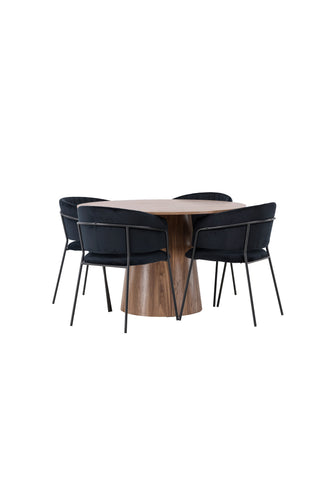 Venture Home Lanzo Matbord φ120 - Naturlig / Naturlig MDF +Selma Matstol - Svart / Svart sammet _4