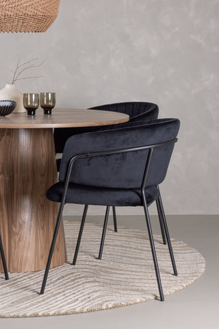 Venture Home Lanzo Matbord φ120 - Naturlig / Naturlig MDF +Selma Matstol - Svart / Svart sammet _4