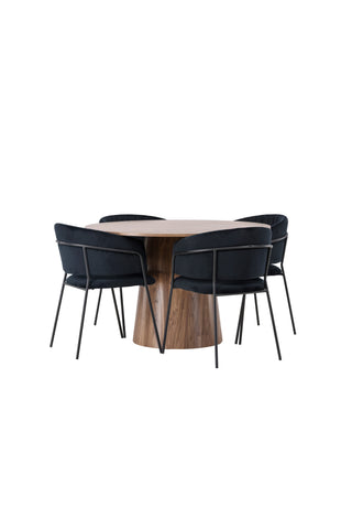 Venture Home Lanzo Matbord φ120 - Naturlig / Naturlig MDF +Selma Matstol - Svart / Svart sammet _4