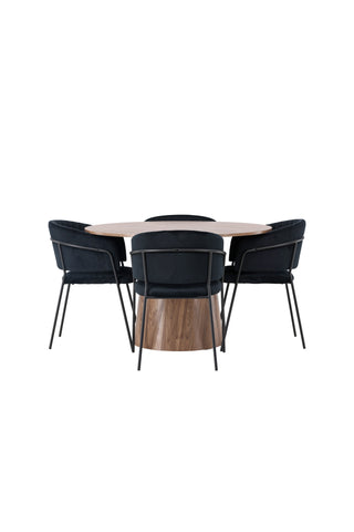 Venture Home Lanzo Matbord φ120 - Naturlig / Naturlig MDF +Selma Matstol - Svart / Svart sammet _4