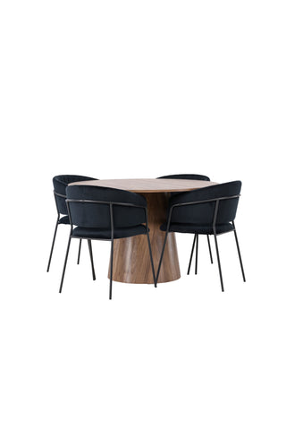 Venture Home Lanzo Matbord φ120 - Naturlig / Naturlig MDF +Selma Matstol - Svart / Svart sammet _4
