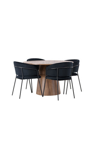 Venture Home Lanzo Matbord φ120 - Naturlig / Naturlig MDF +Selma Matstol - Svart / Svart sammet _4
