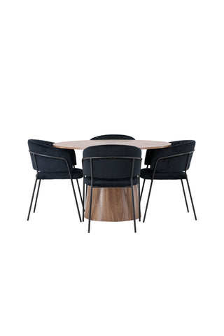 Venture Home Lanzo Matbord φ120 - Naturlig / Naturlig MDF +Selma Matstol - Svart / Svart sammet _4