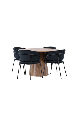 Venture Home Lanzo Matbord φ120 - Naturlig / Naturlig MDF +Selma Matstol - Svart / Svart sammet _4