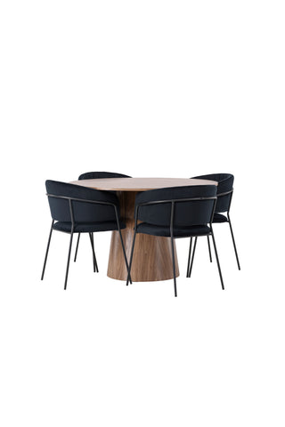 Venture Home Lanzo Matbord φ120 - Naturlig / Naturlig MDF +Selma Matstol - Svart / Svart sammet _4