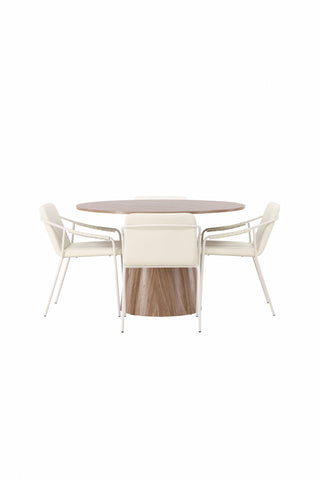 Venture Home Lanzo Matbord φ120 - Naturlig / Naturlig MDF +Tvist Matstol - Beige / Beige PU _4