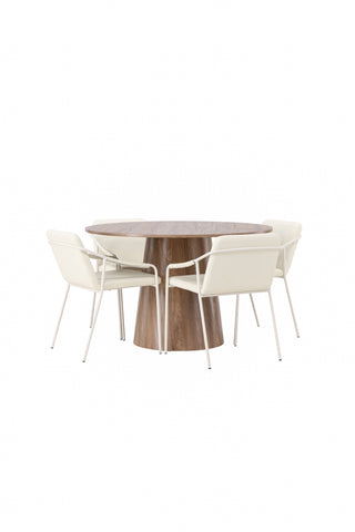 Venture Home Lanzo Matbord φ120 - Naturlig / Naturlig MDF +Tvist Matstol - Beige / Beige PU _4