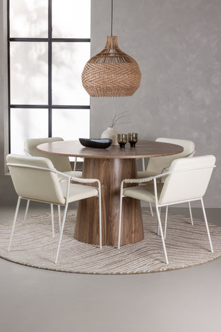 Venture Home Lanzo Matbord φ120 - Naturlig / Naturlig MDF +Tvist Matstol - Beige / Beige PU _4