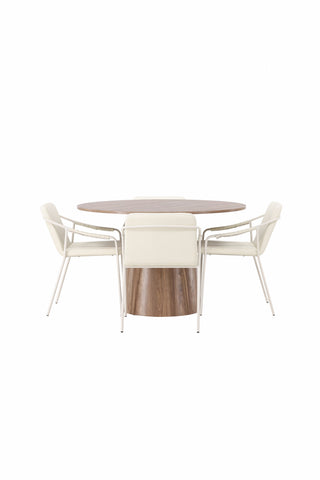 Venture Home Lanzo Matbord φ120 - Naturlig / Naturlig MDF +Tvist Matstol - Beige / Beige PU _4