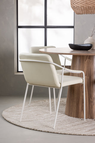 Venture Home Lanzo Matbord φ120 - Naturlig / Naturlig MDF +Tvist Matstol - Beige / Beige PU _4
