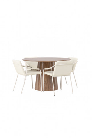 Venture Home Lanzo Matbord φ120 - Naturlig / Naturlig MDF +Tvist Matstol - Beige / Beige PU _4