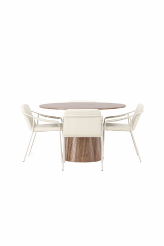 Venture Home Lanzo Matbord φ120 - Naturlig / Naturlig MDF +Tvist Matstol - Beige / Beige PU _4