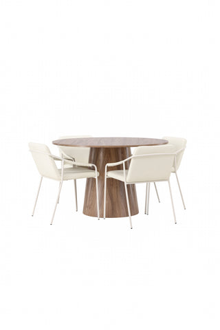 Venture Home Lanzo Matbord φ120 - Naturlig / Naturlig MDF +Tvist Matstol - Beige / Beige PU _4