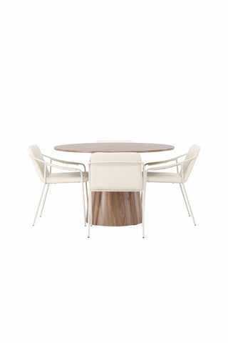 Venture Home Lanzo Matbord φ120 - Naturlig / Naturlig MDF +Tvist Matstol - Beige / Beige PU _4