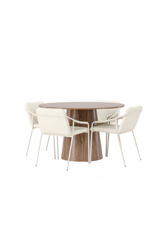Venture Home Lanzo Matbord φ120 - Naturlig / Naturlig MDF +Tvist Matstol - Beige / Beige PU _4