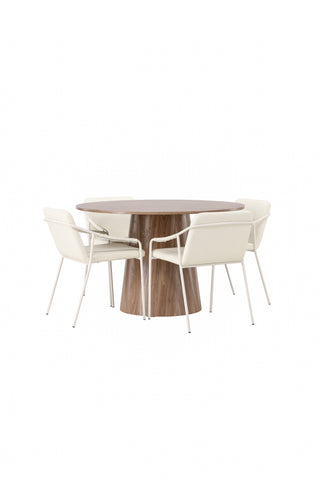 Venture Home Lanzo Matbord φ120 - Naturlig / Naturlig MDF +Tvist Matstol - Beige / Beige PU _4