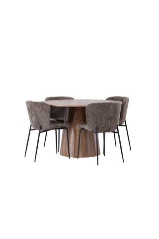 Venture Home Lanzo Matbord φ120 - Naturlig / Naturlig MDF + Modesto Matstol - Grå / Rökt Svart Boucle _4