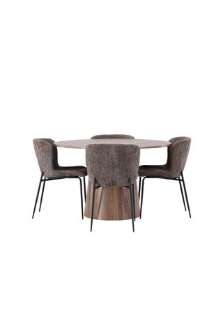 Venture Home Lanzo Matbord φ120 - Naturlig / Naturlig MDF + Modesto Matstol - Grå / Rökt Svart Boucle _4