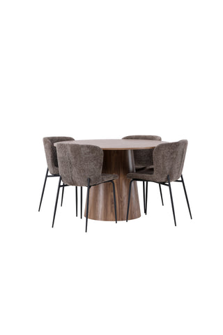 Venture Home Lanzo Matbord φ120 - Naturlig / Naturlig MDF + Modesto Matstol - Grå / Rökt Svart Boucle _4