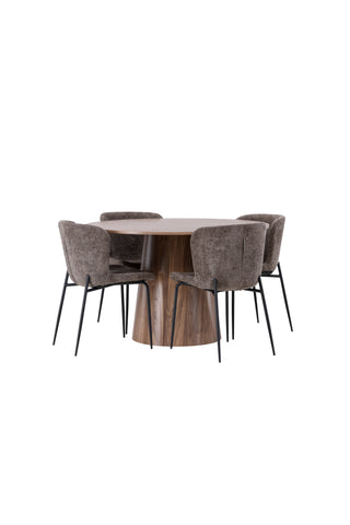 Venture Home Lanzo Matbord φ120 - Naturlig / Naturlig MDF + Modesto Matstol - Grå / Rökt Svart Boucle _4