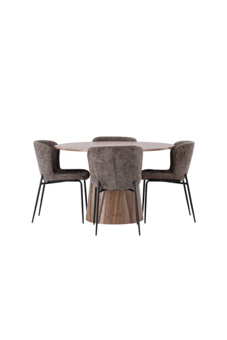 Venture Home Lanzo Matbord φ120 - Naturlig / Naturlig MDF + Modesto Matstol - Grå / Rökt Svart Boucle _4