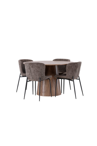 Venture Home Lanzo Matbord φ120 - Naturlig / Naturlig MDF + Modesto Matstol - Grå / Rökt Svart Boucle _4