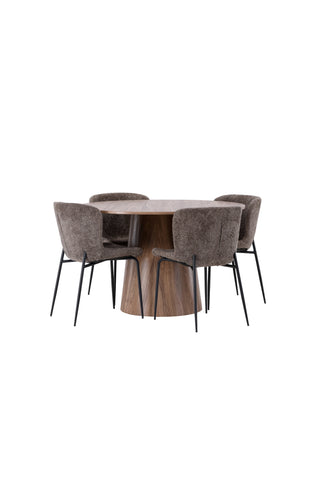 Venture Home Lanzo Matbord φ120 - Naturlig / Naturlig MDF + Modesto Matstol - Grå / Rökt Svart Boucle _4