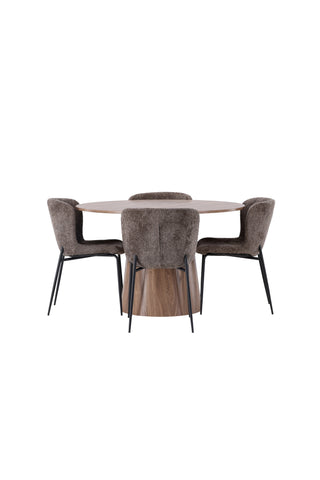 Venture Home Lanzo Matbord φ120 - Naturlig / Naturlig MDF + Modesto Matstol - Grå / Rökt Svart Boucle _4
