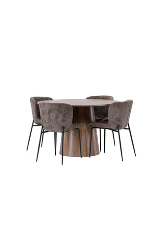 Venture Home Lanzo Matbord φ120 - Naturlig / Naturlig MDF + Modesto Matstol - Grå / Rökt Svart Boucle _4