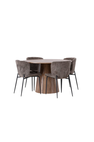 Venture Home Lanzo Matbord φ120 - Naturlig / Naturlig MDF + Modesto Matstol - Grå / Rökt Svart Boucle _4